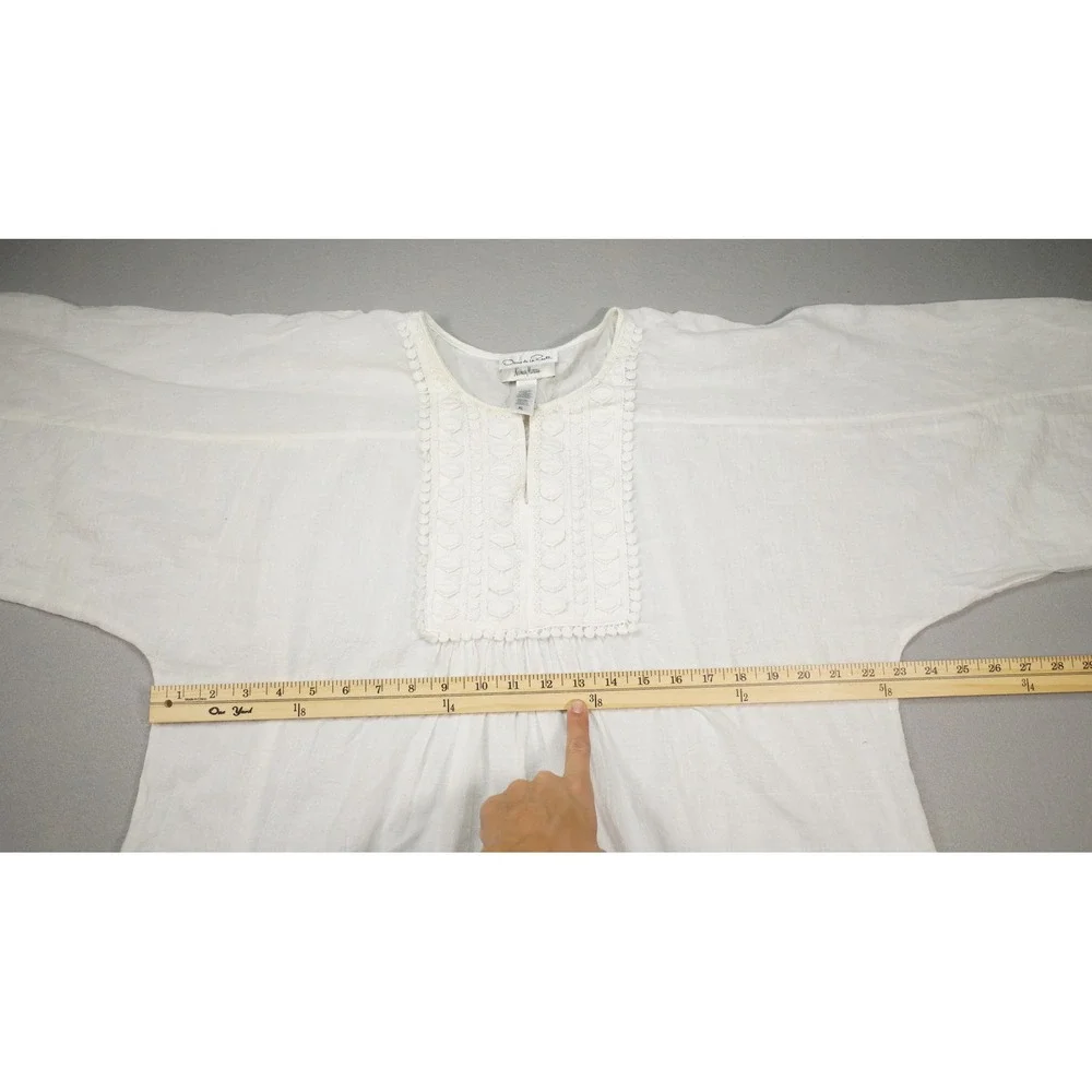 Boho Gauze Tunic Top Womens XL White Embroidered Cottagecore Resort